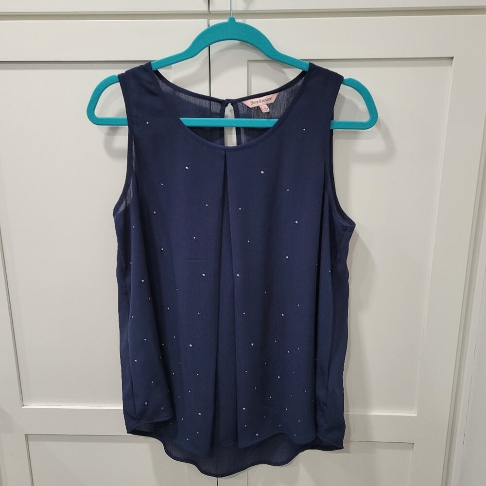 Juicy Couture Navy Blue Sheer Sleeveless Tank With Silver accents Size Large